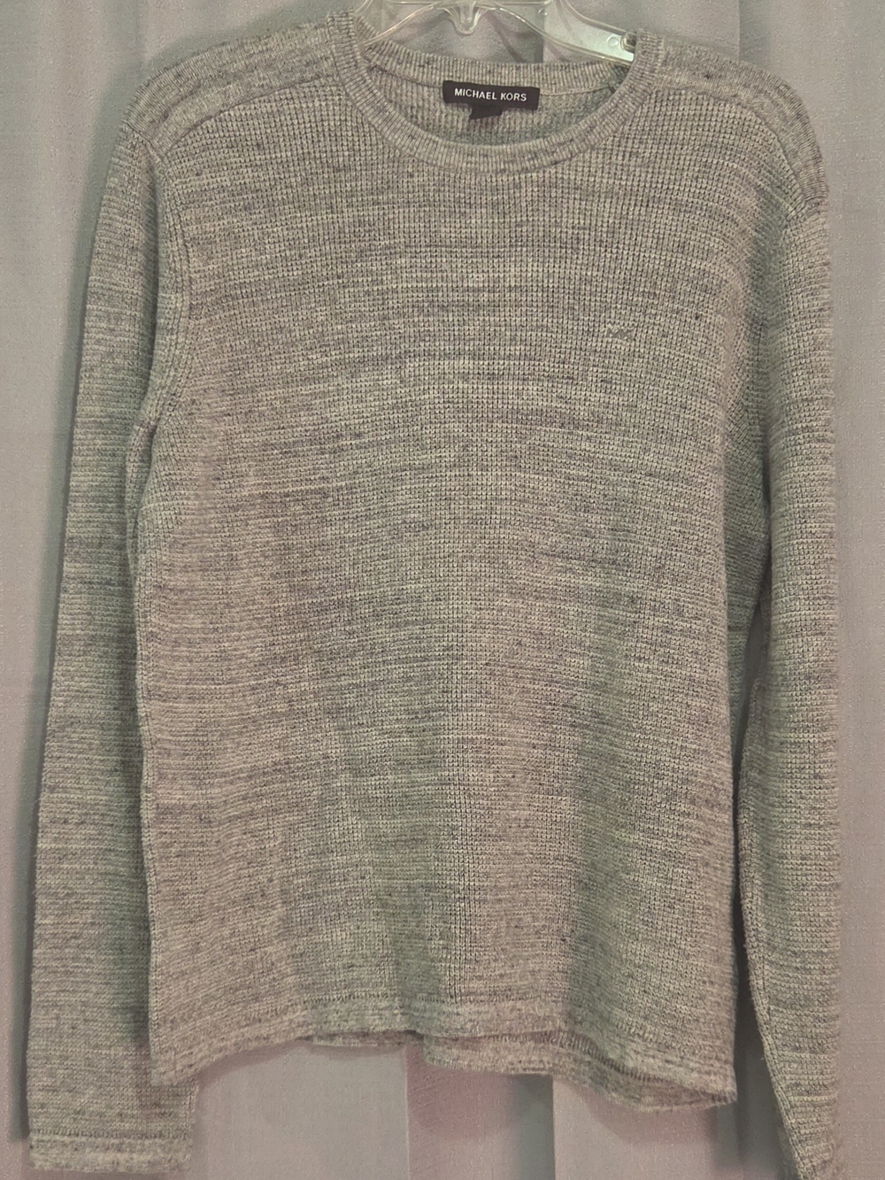 Michael Kors Large Waffle Knit Sweater Mens Grey Cotton Wool Blend Pullover Crew